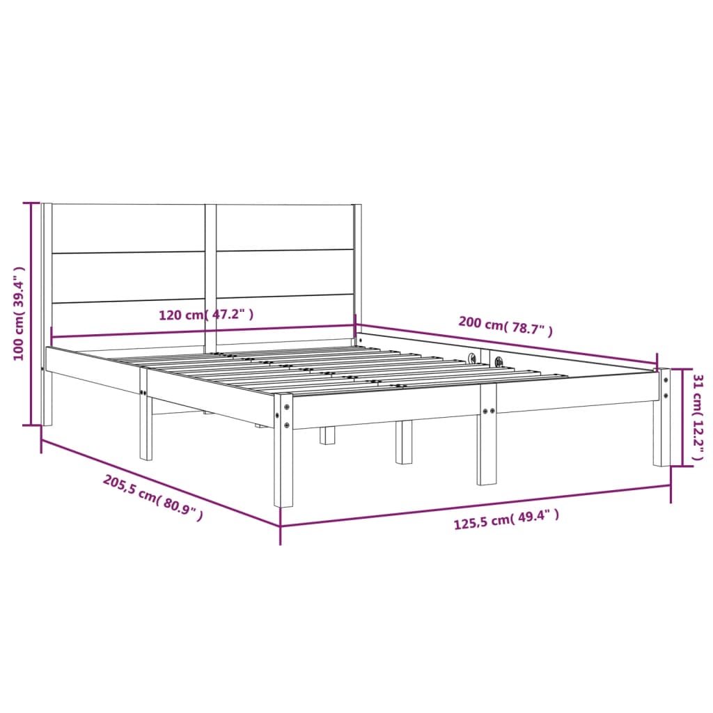 Berkfield Bed Frame Black Solid Wood Pine 120x200 cm
