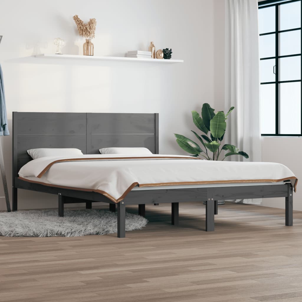 Berkfield Bed Frame Grey Solid Wood Pine 140x200 cm