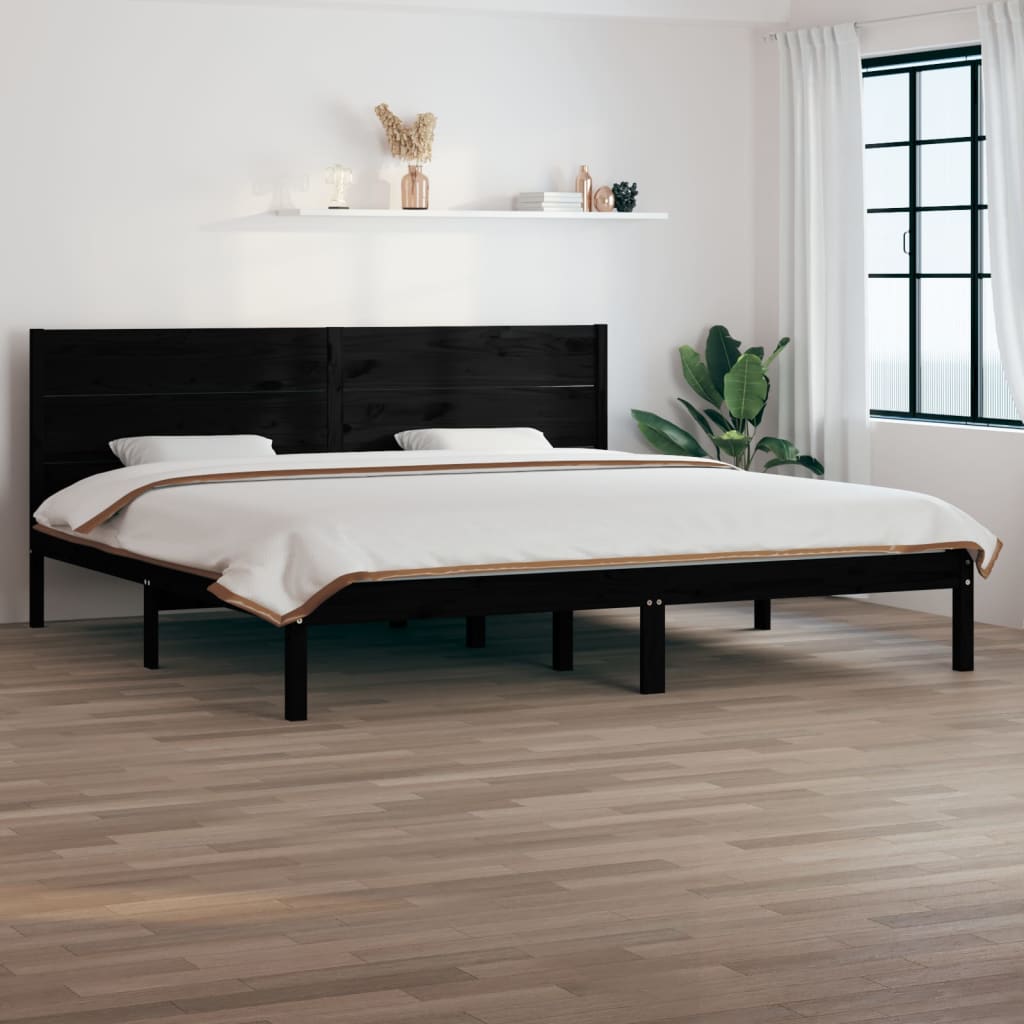 Berkfield Bed Frame Black Solid Wood 180x200 cm Super King Size