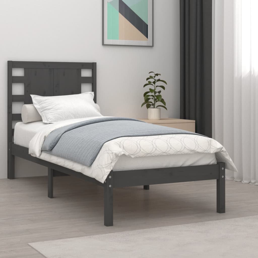 Berkfield Bed Frame Grey Solid Wood 75x190 cm Small Single