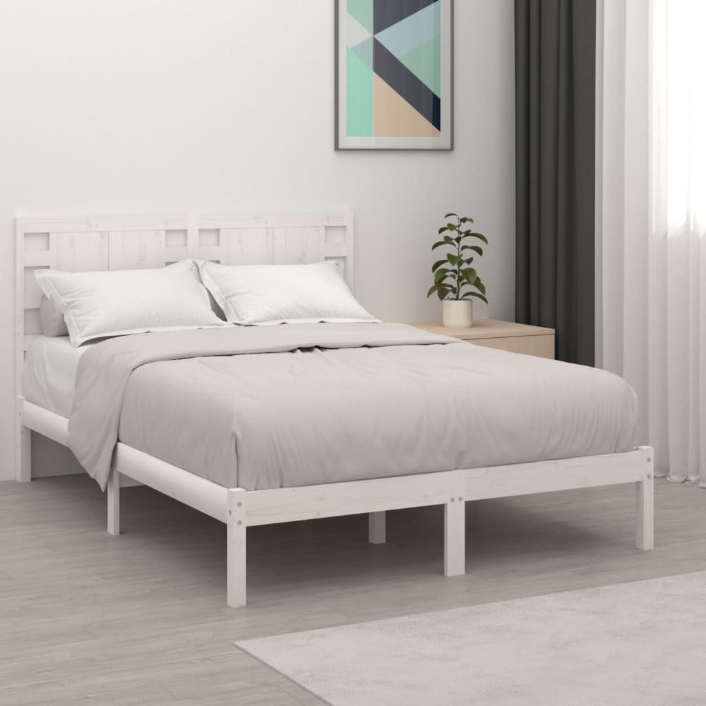 Berkfield Bed Frame White Solid Wood 135x190 cm Double