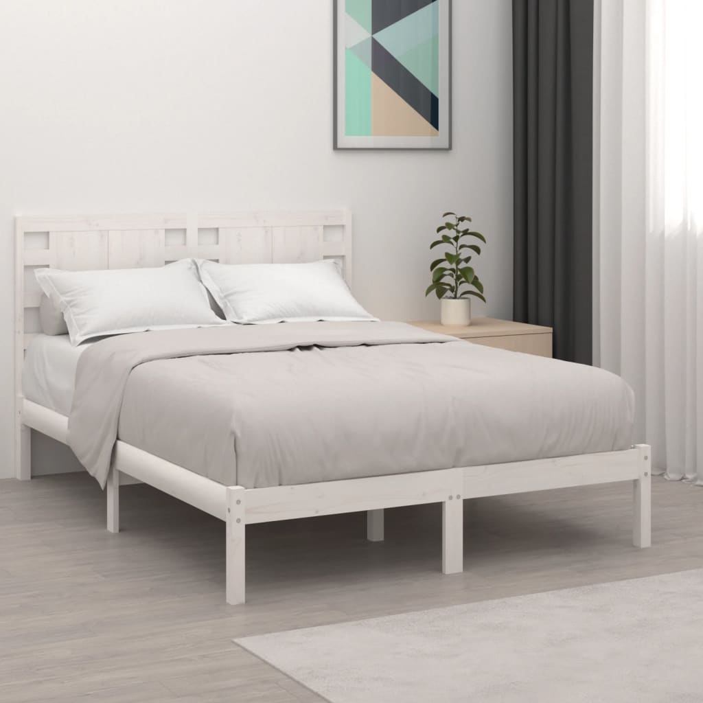 Berkfield Bed Frame White Solid Wood Pine 140x190 cm