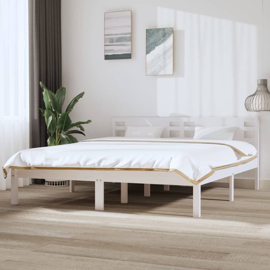 Berkfield Bed Frame White Solid Wood 180x200 cm Super King Size