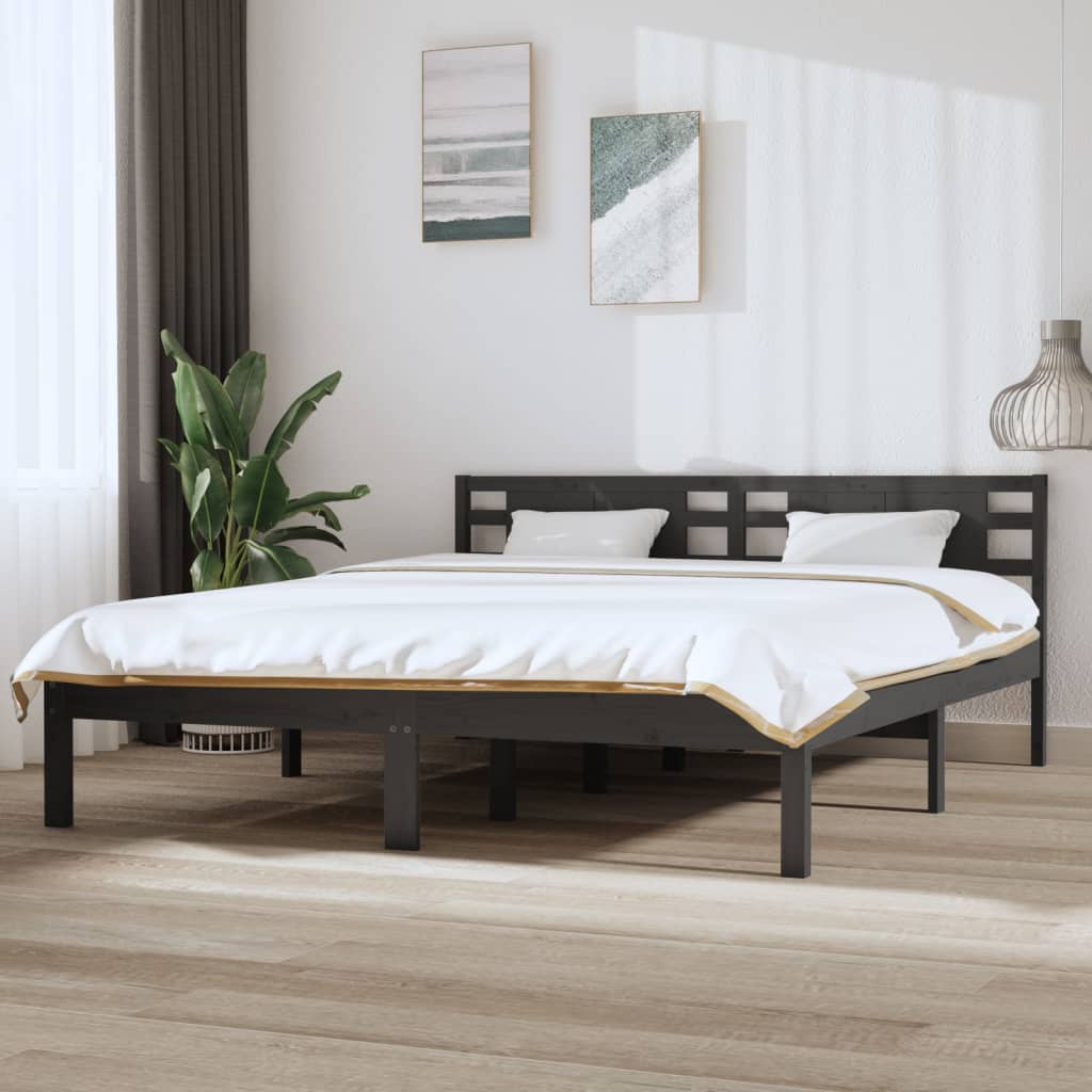 Berkfield Bed Frame Grey Solid Wood 180x200 cm Super King Size