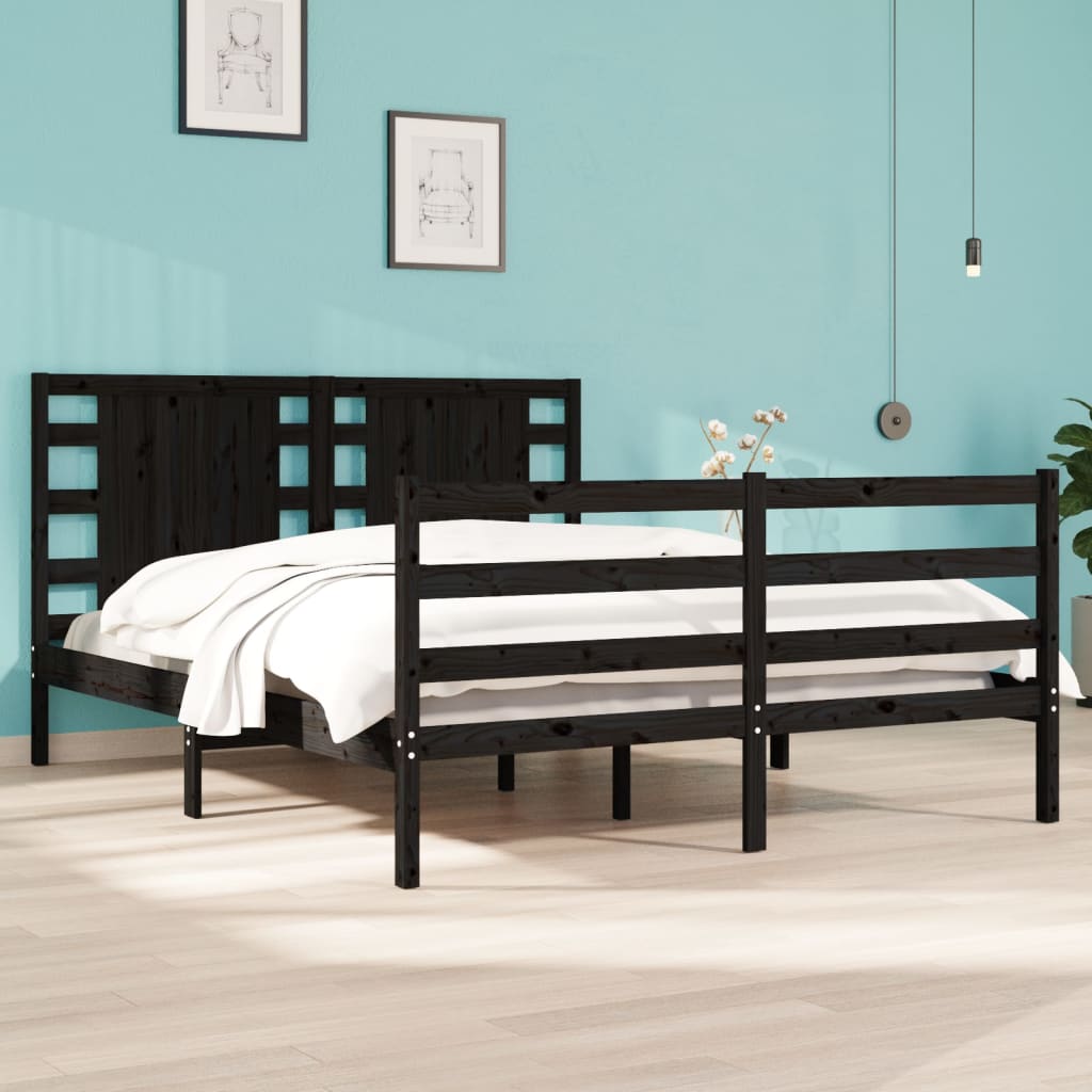 Berkfield Bed Frame Black Solid Wood Pine 135x190 cm Double