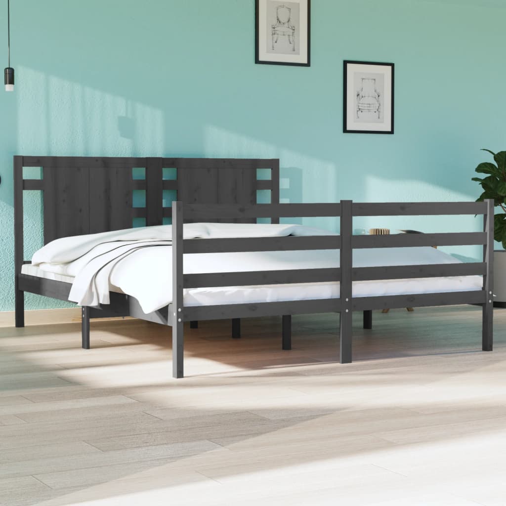 Berkfield Bed Frame Grey Solid Wood Pine 140x190 cm