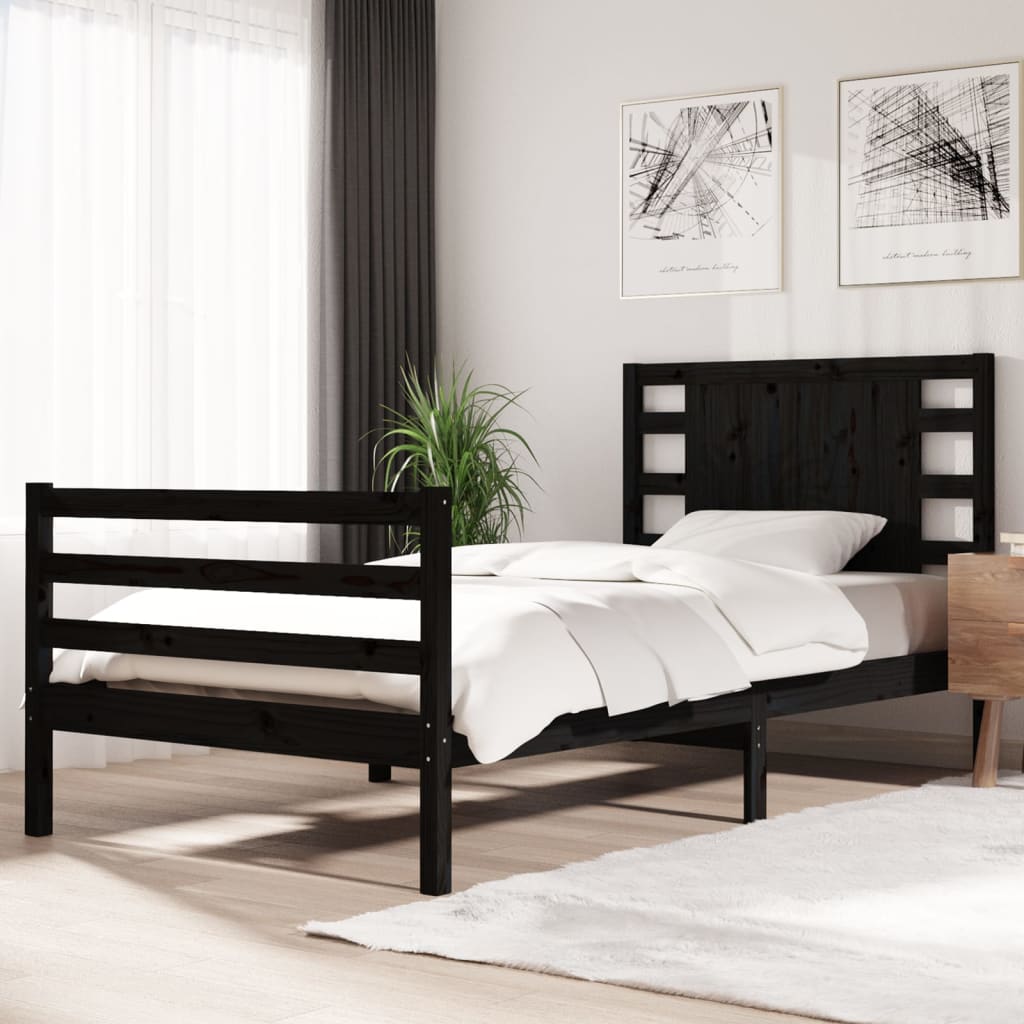 Berkfield Bed Frame Black Solid Wood Pine 100x200 cm