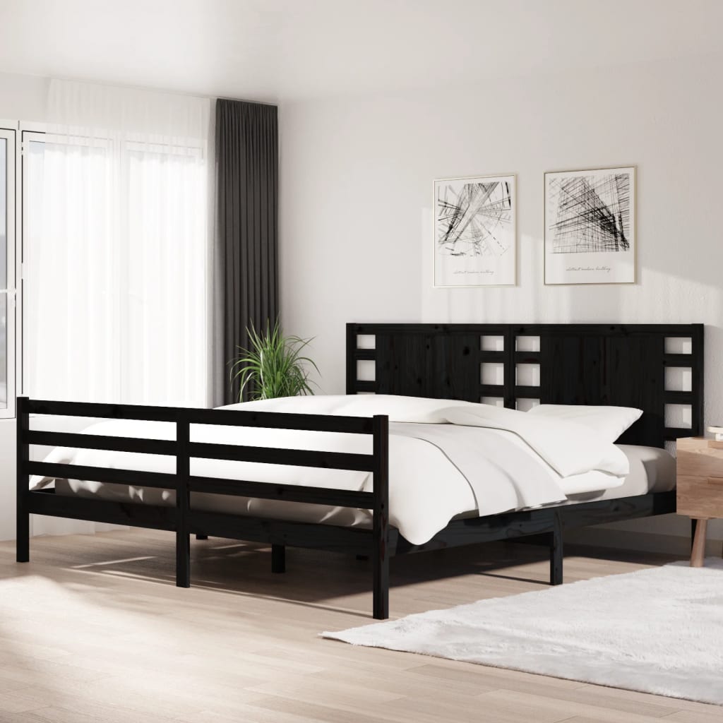 Berkfield Bed Frame Black Solid Wood Pine 180x200 cm Super King Size