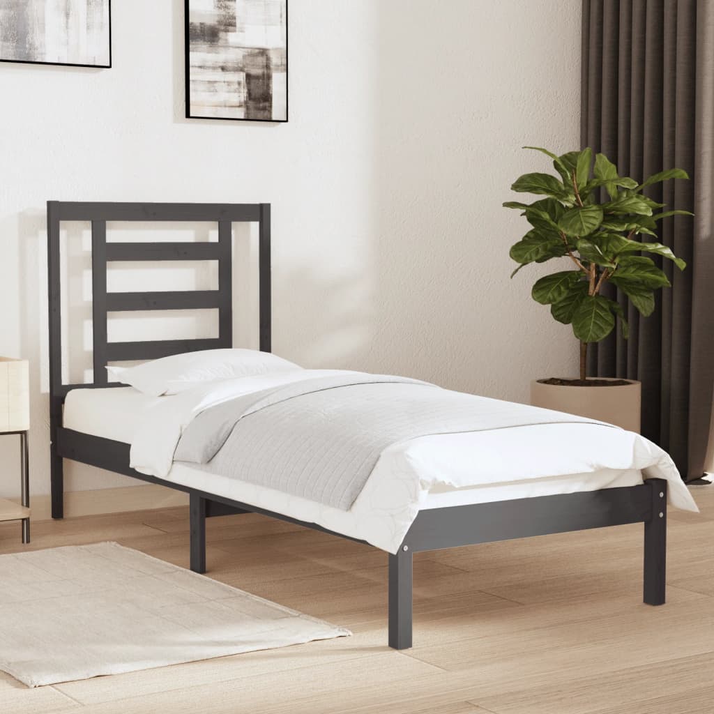 Berkfield Bed Frame Grey Solid Wood 75x190 cm Small Single