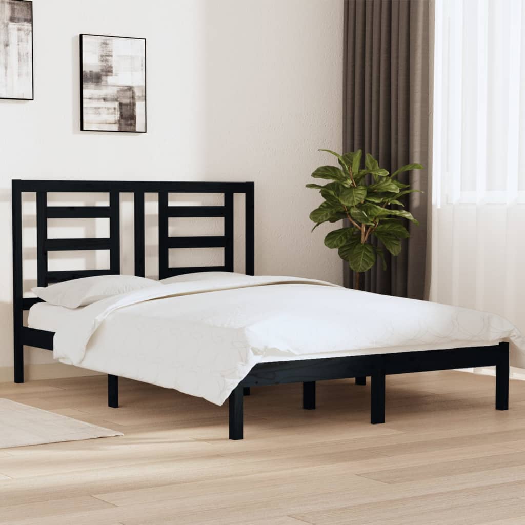Berkfield Bed Frame Black Solid Wood Pine 135x190 cm Double