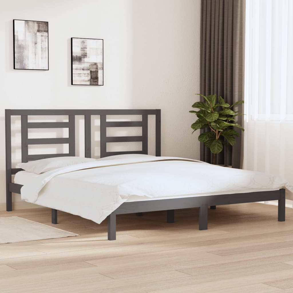 Berkfield Bed Frame Grey Solid Wood 180x200 cm Super King Size