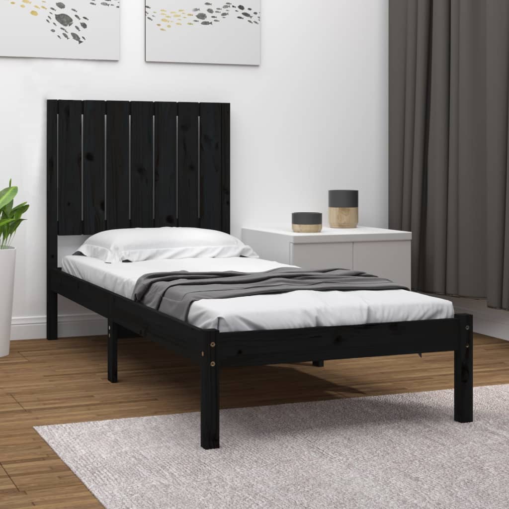 Berkfield Bed Frame Black Solid Wood 75x190 cm Small Single