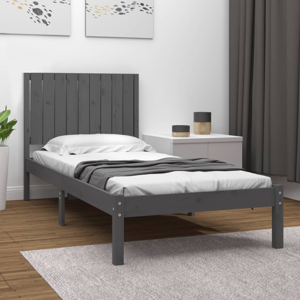 Berkfield Bed Frame Grey Solid Wood Pine 90x190 cm Single