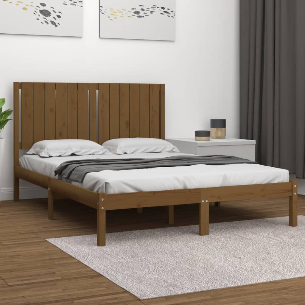Berkfield Bed Frame Honey Brown Solid Wood Pine 140x190 cm