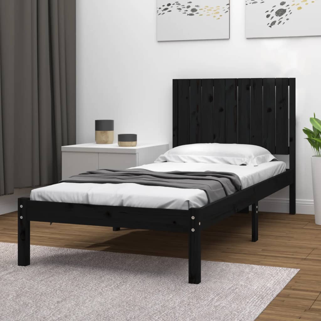 Berkfield Bed Frame Black Solid Wood Pine 90x200 cm
