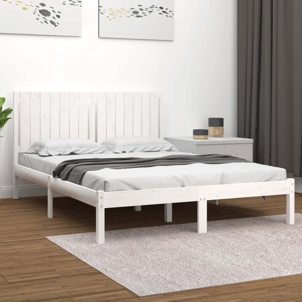 Berkfield Bed Frame White Solid Wood 150x200 cm King Size