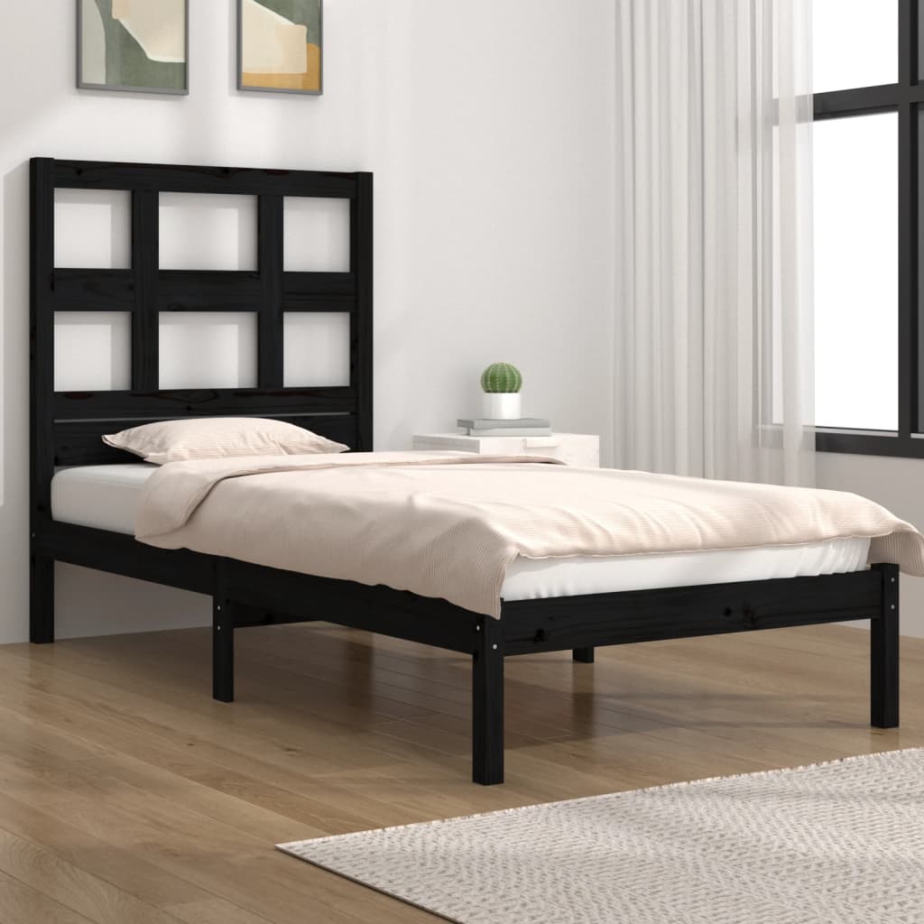 Berkfield Bed Frame Black Solid Wood 75x190 cm Small Single