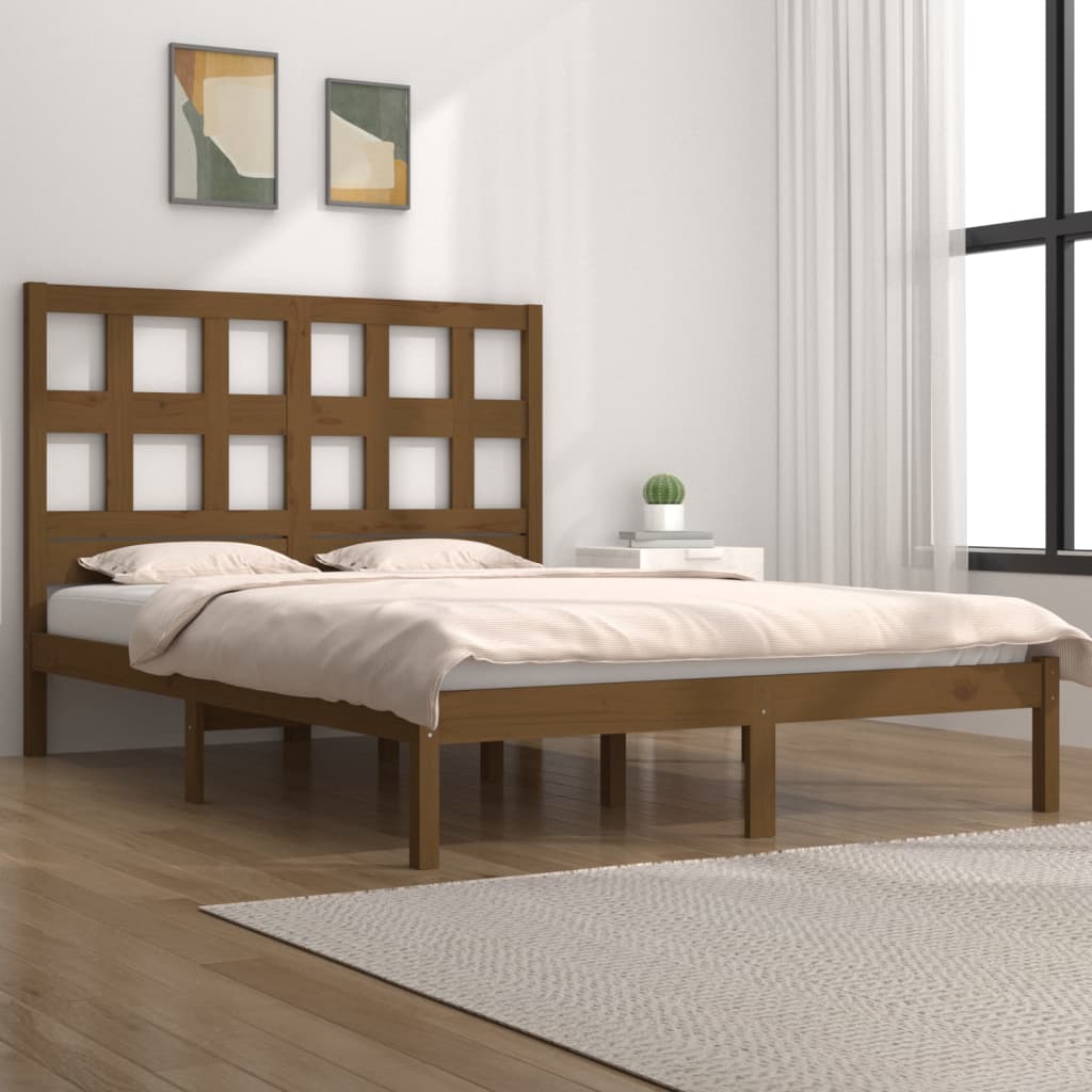 Berkfield Bed Frame Honey Brown Solid Wood Pine 140x190 cm