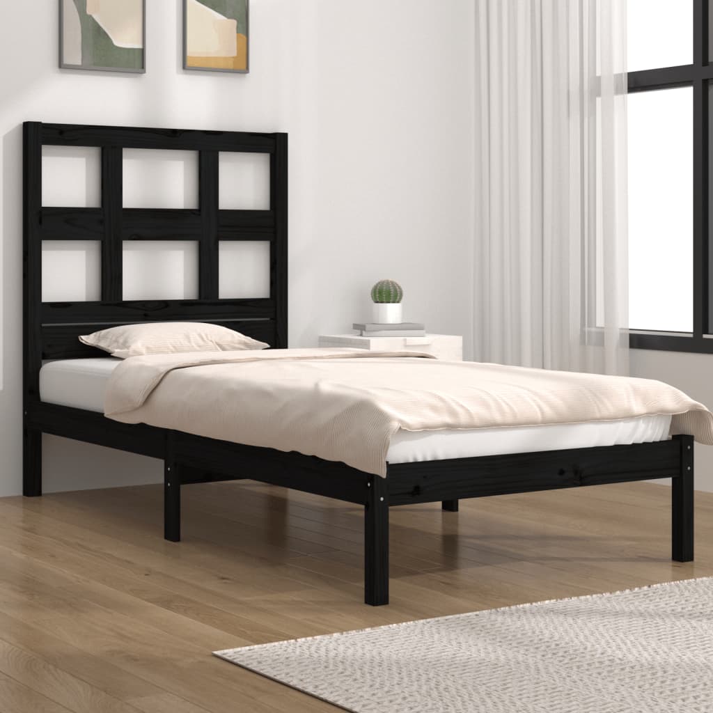 Berkfield Bed Frame Black Solid Wood Pine 100x200 cm