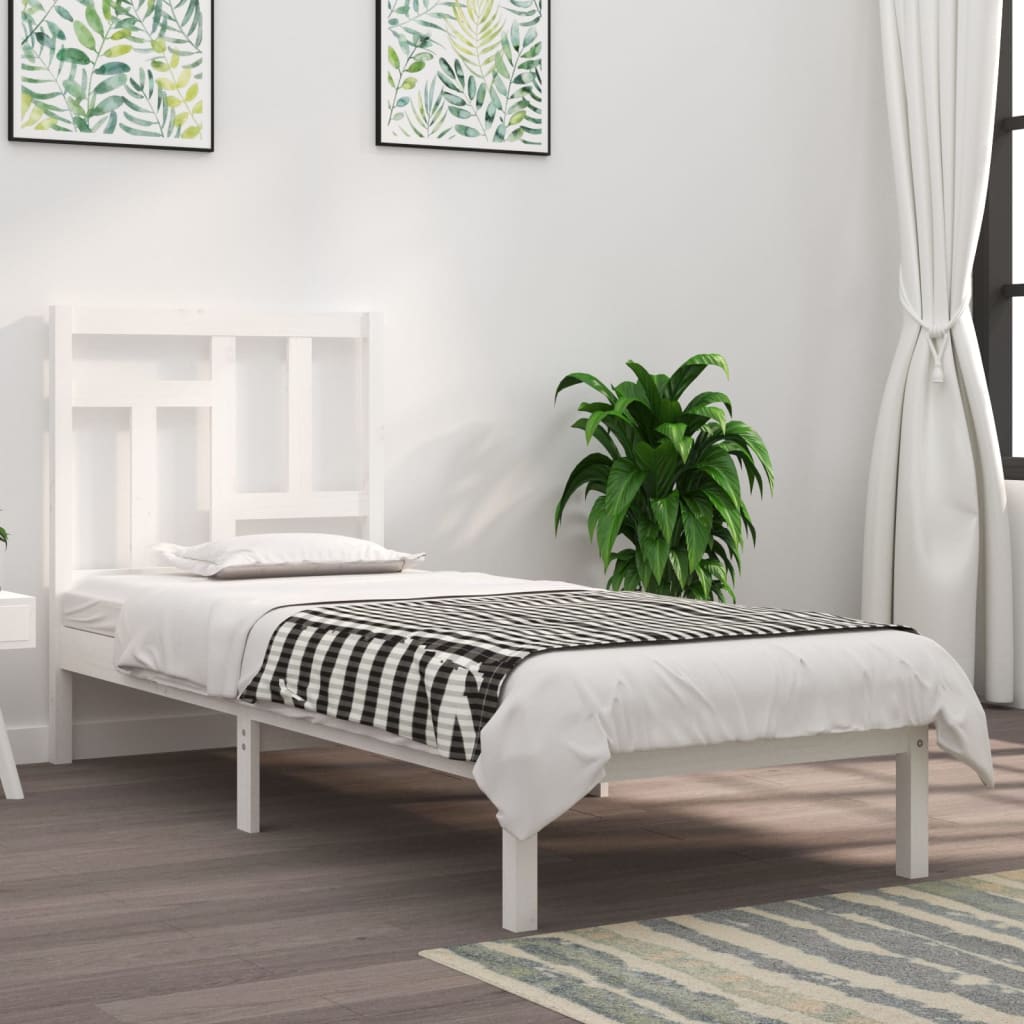 Berkfield Bed Frame White Solid Wood 75x190 cm Small Single