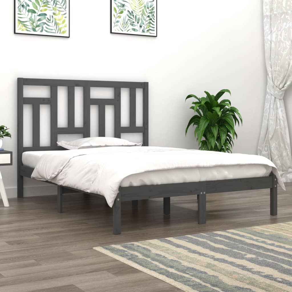 Berkfield Bed Frame Grey Solid Wood Pine 135x190 cm Double
