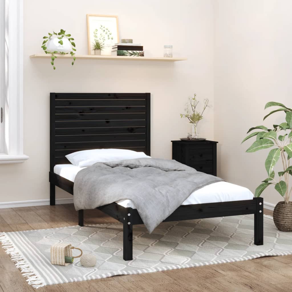 Berkfield Bed Frame Black Solid Wood 90x200 cm