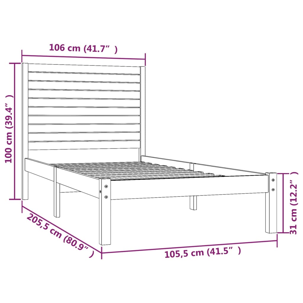 Berkfield Bed Frame White Solid Wood 100x200 cm