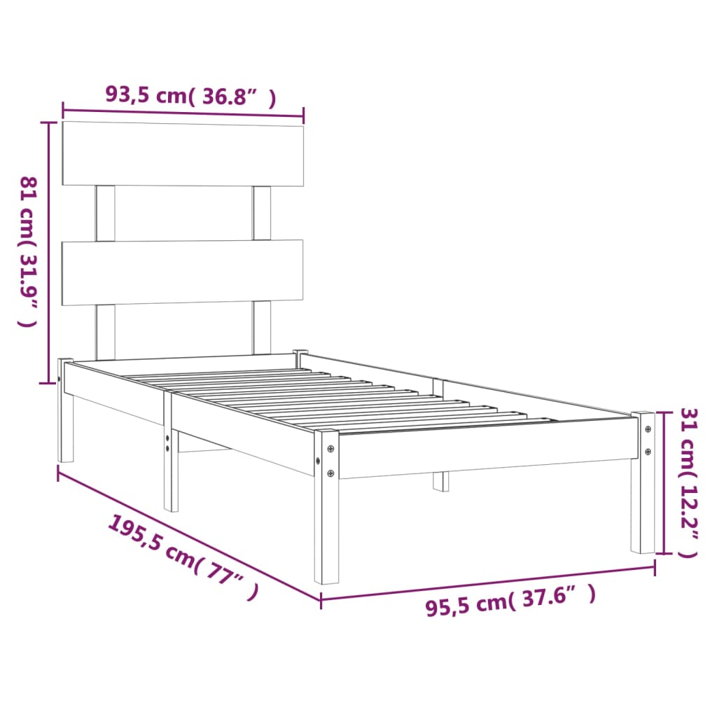 Berkfield Bed Frame Black Solid Wood 90x190 cm Single