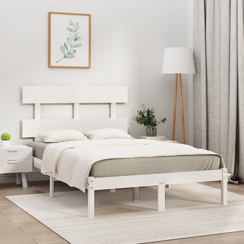 Berkfield Bed Frame White Solid Wood 135x190 cm Double