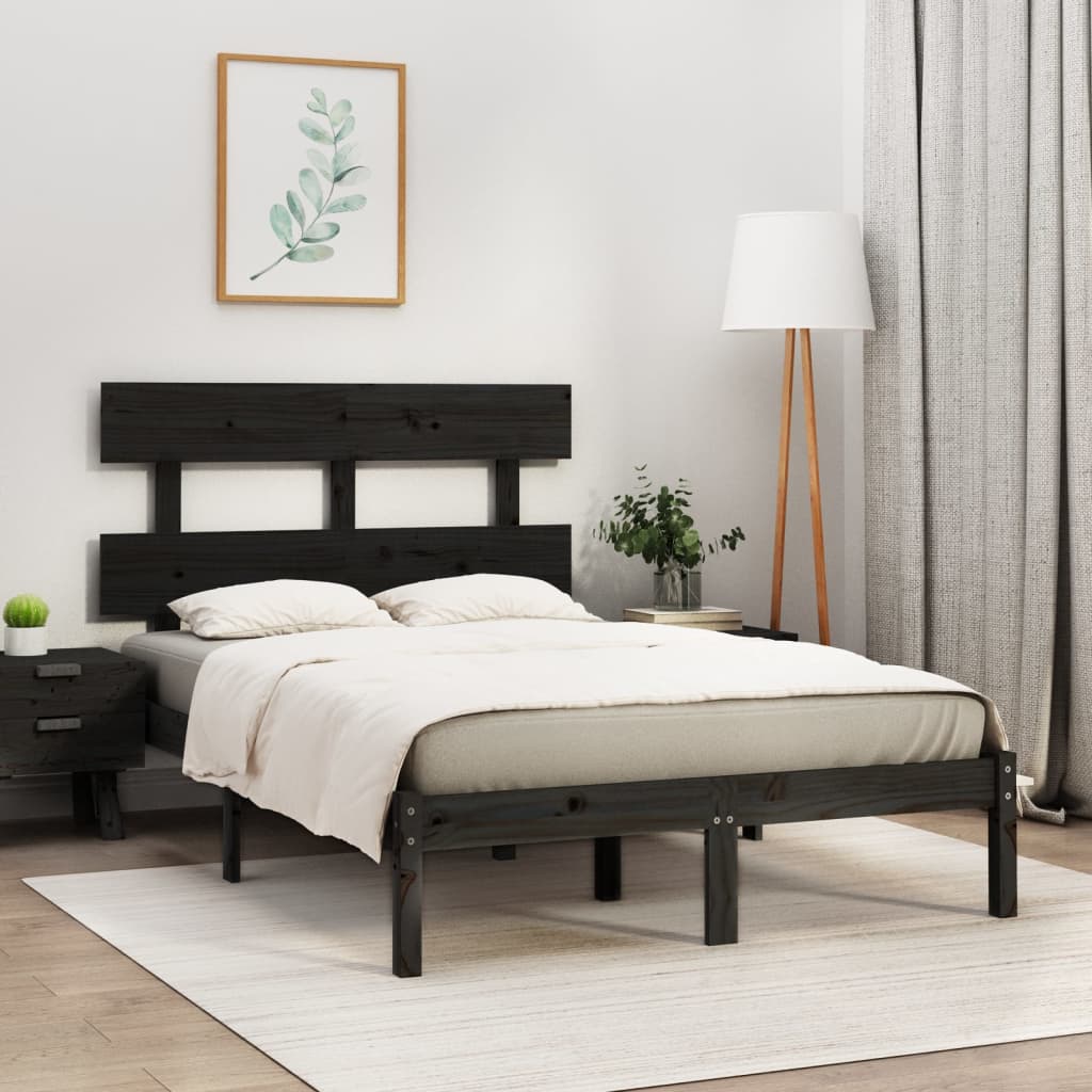 Berkfield Bed Frame Black Solid Wood 140x190 cm