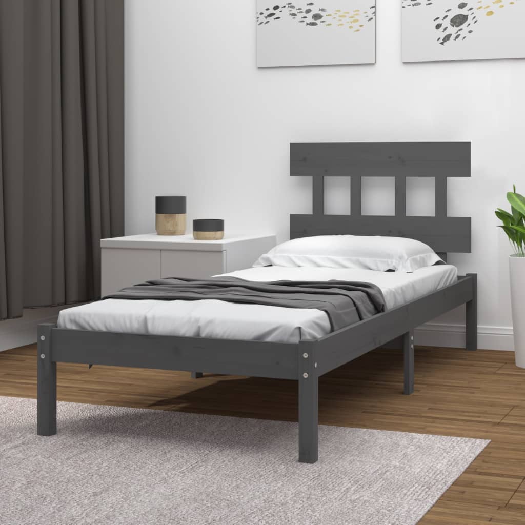 Berkfield Bed Frame Grey Solid Wood 75x190 cm Small Single