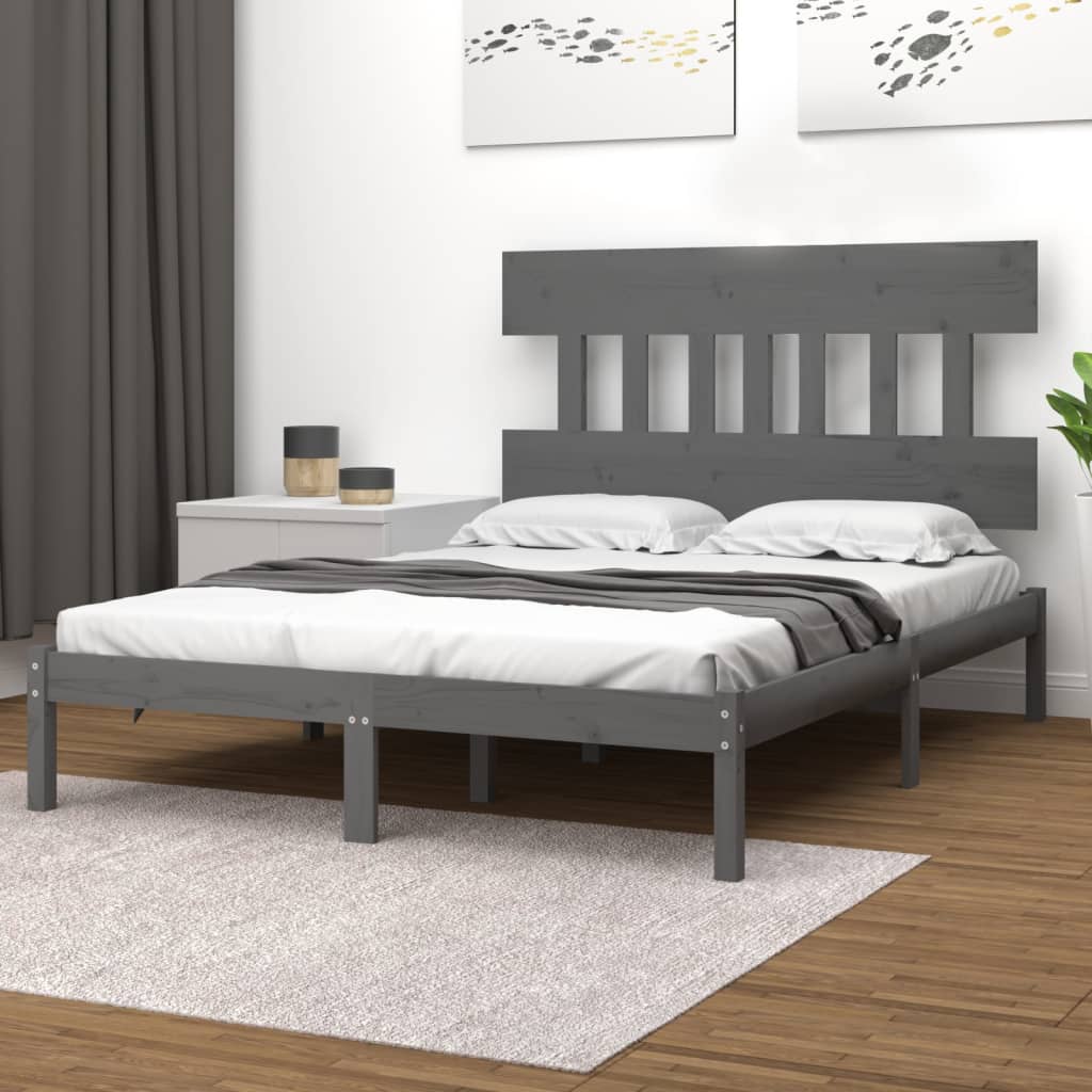 Berkfield Bed Frame Grey Solid Wood 135x190 cm Double