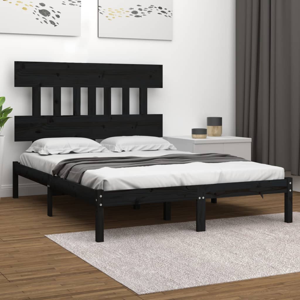 Berkfield Bed Frame Black Solid Wood 180x200 cm Super King Size