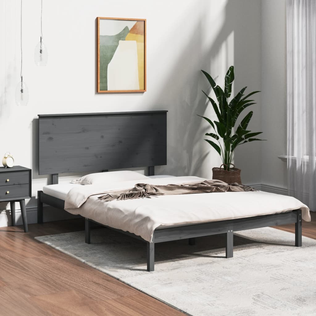 Berkfield Bed Frame Grey Solid Wood 120x190 cm Small Double