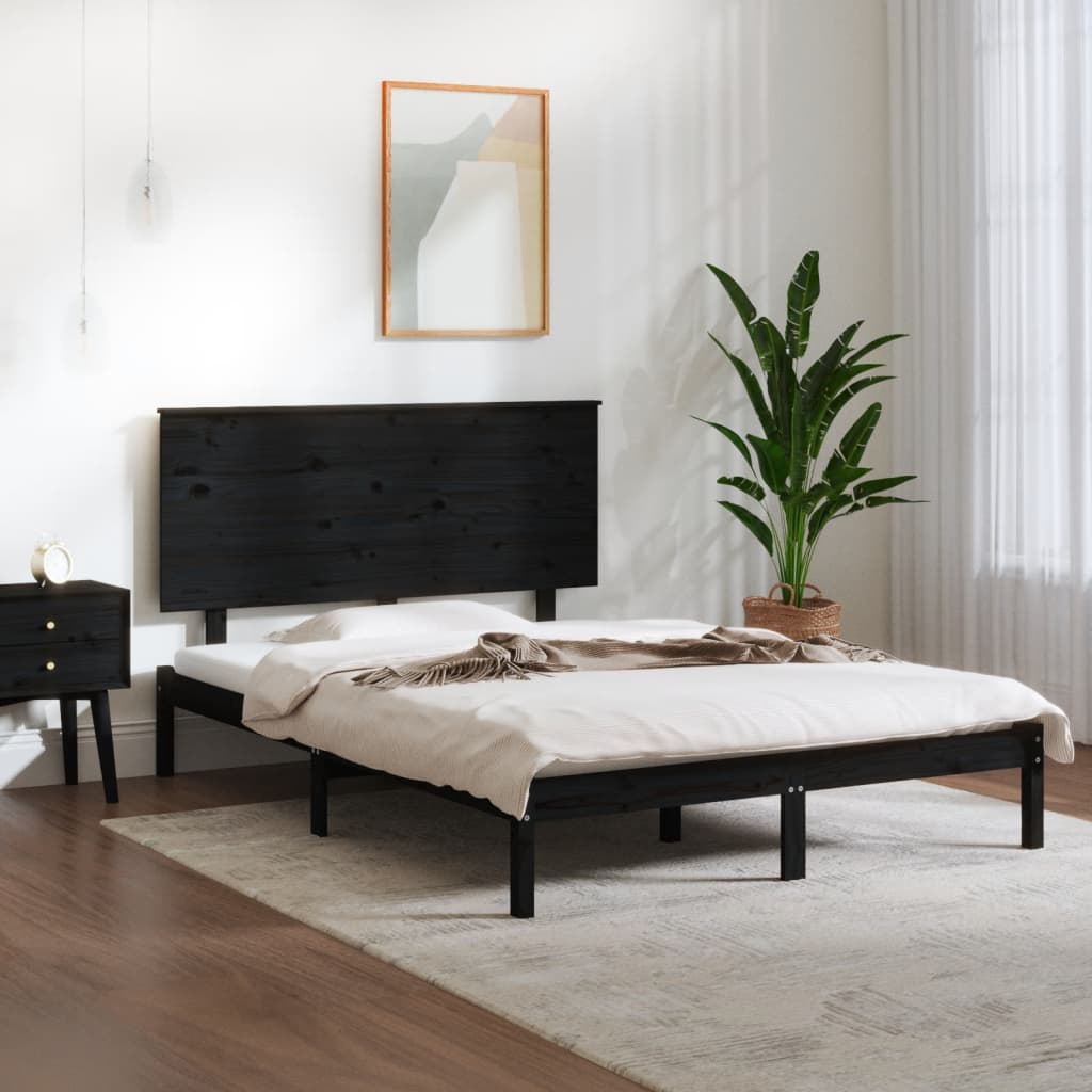 Berkfield Bed Frame Black Solid Wood Pine 140x200 cm