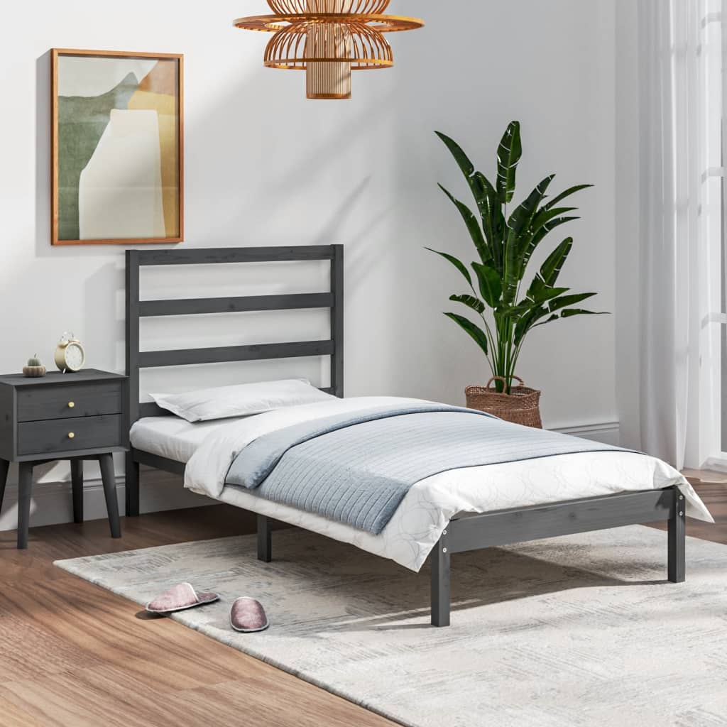 Berkfield Bed Frame Grey Solid Wood 90x190 cm Single