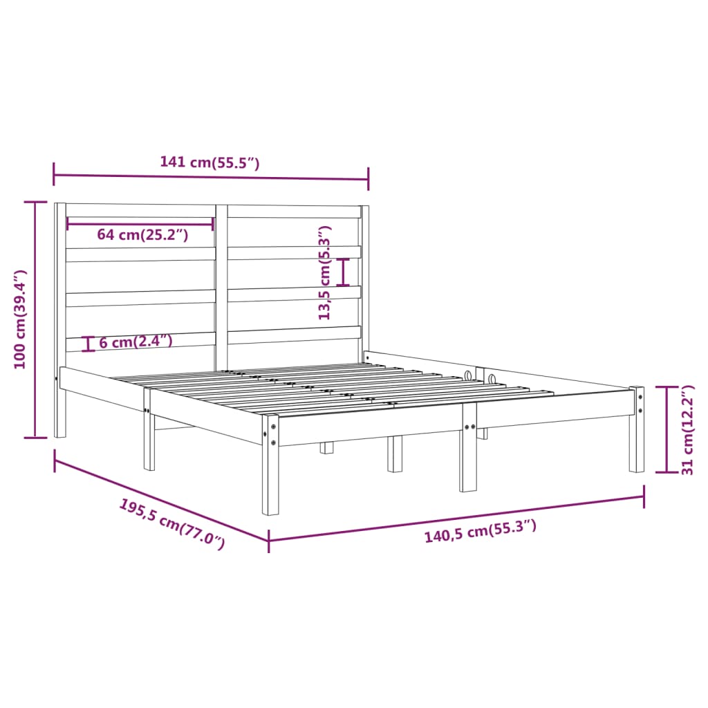 Berkfield Bed Frame Grey Solid Wood 135x190 cm Double