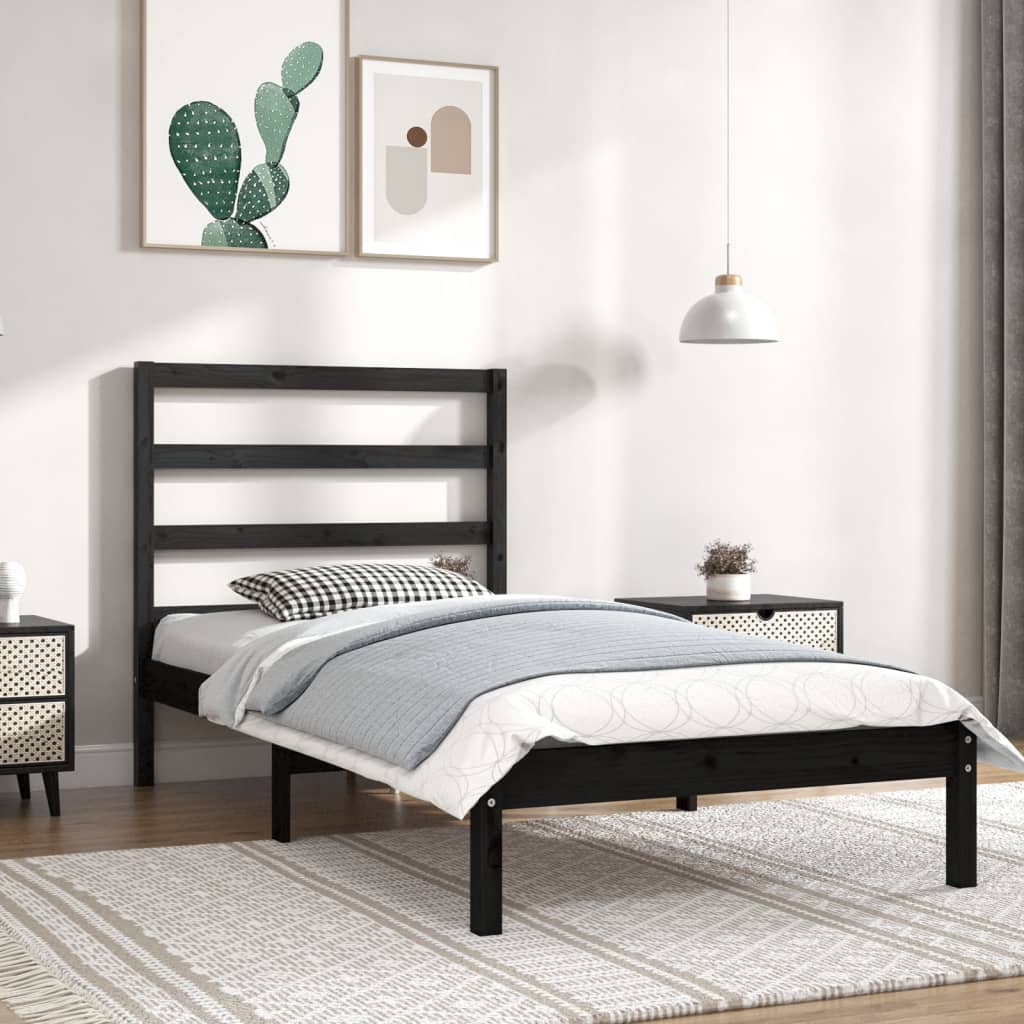 Berkfield Bed Frame Black Solid Wood Pine 90x200 cm Single