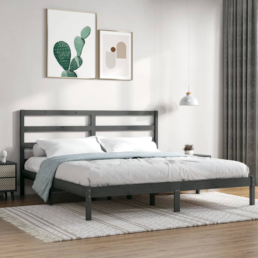 Berkfield Bed Frame Grey Solid Wood 180x200 cm Super King Size