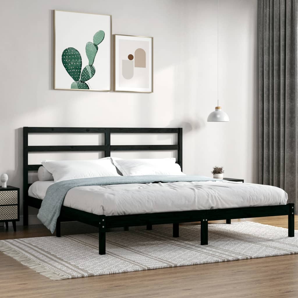 Berkfield Bed Frame Black Solid Wood 180x200 cm Super King Size
