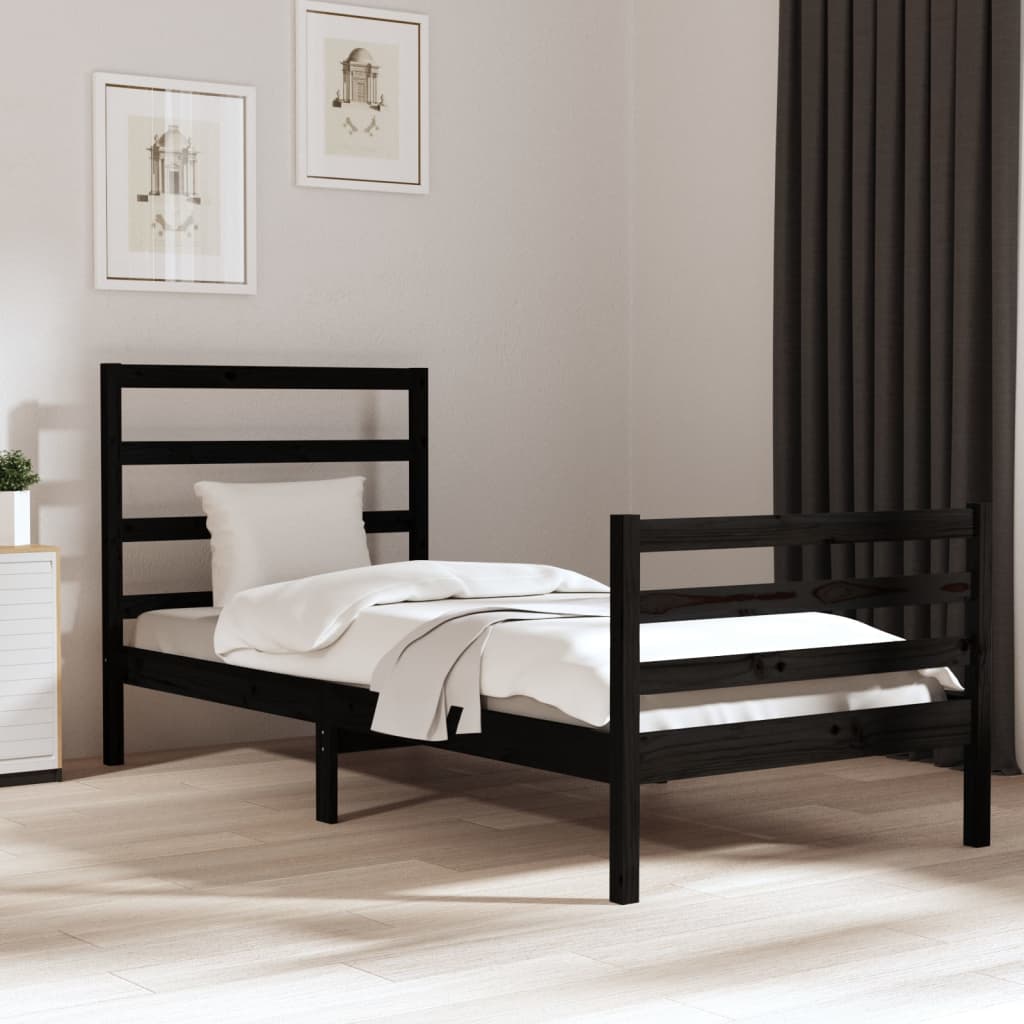 Berkfield Bed Frame Black Solid Wood Pine 90x200 cm