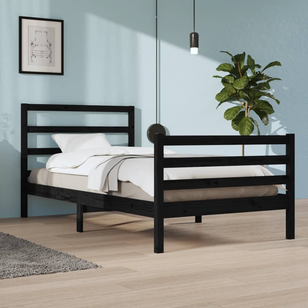 Berkfield Bed Frame Black Solid Wood Pine 100x200 cm