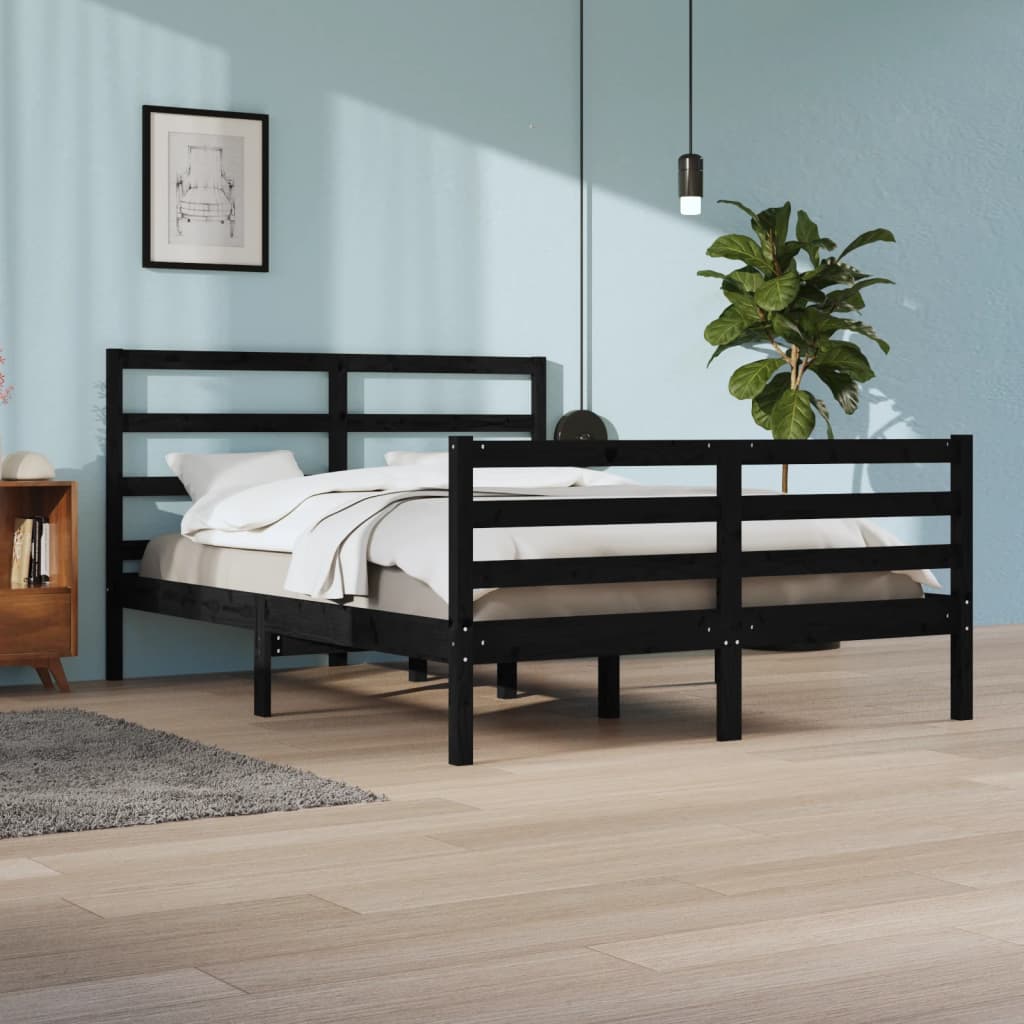 Berkfield Bed Frame Black Solid Wood Pine 140x200 cm