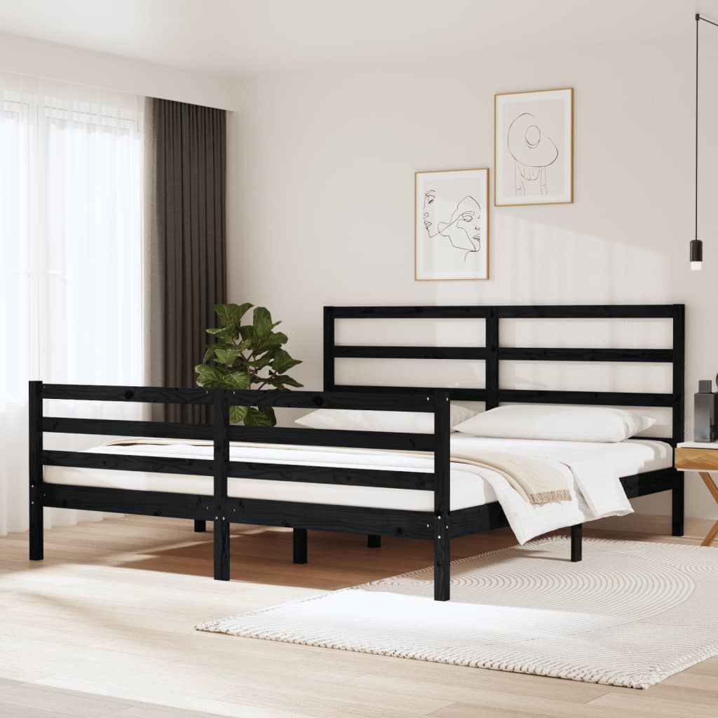 Berkfield Bed Frame Black Solid Wood Pine 180x200 cm Super King Size