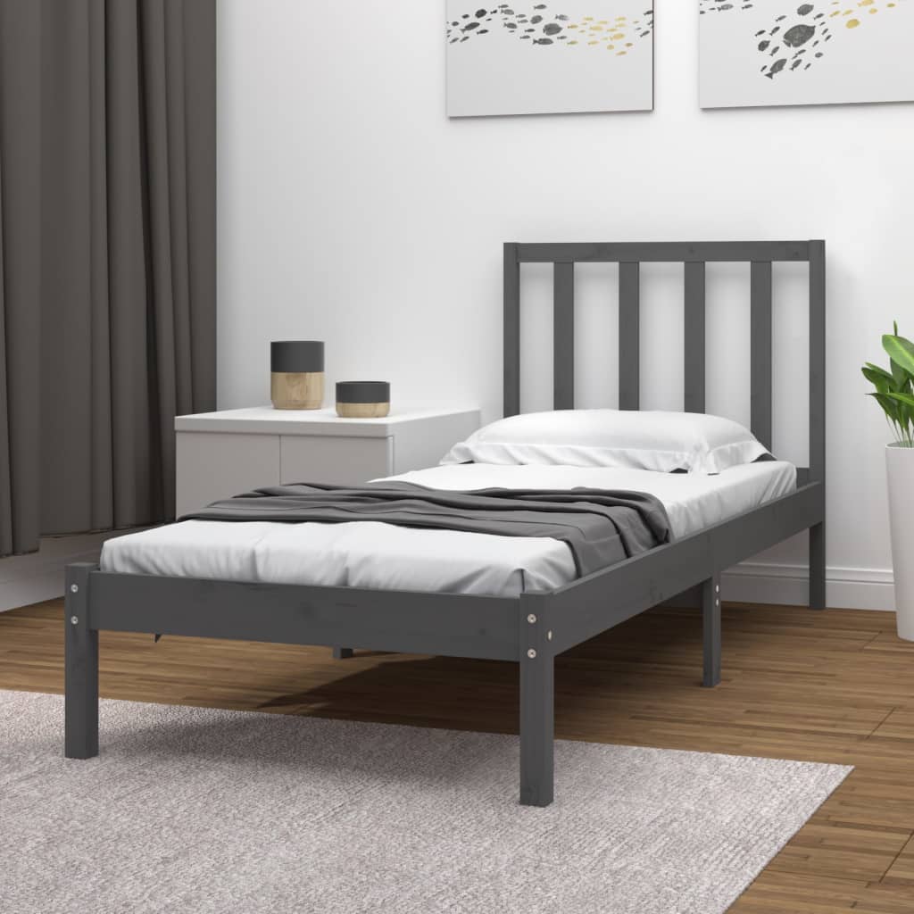 Berkfield Bed Frame Grey Solid Wood Pine 90x190 cm Single