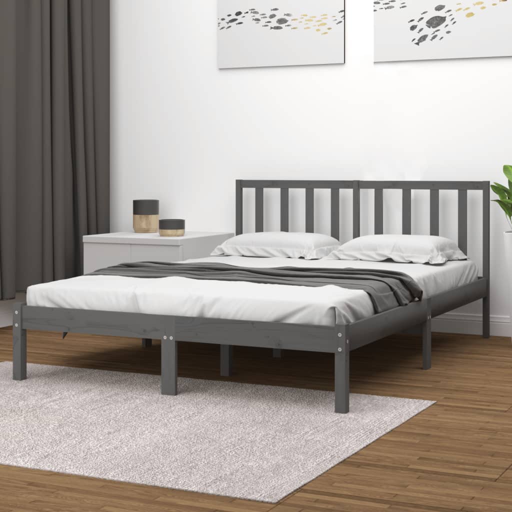 Berkfield Bed Frame Grey Solid Wood Pine 120x190 cm Small Double