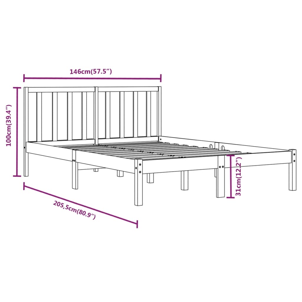 Berkfield Bed Frame Grey Solid Wood Pine 140x190 cm