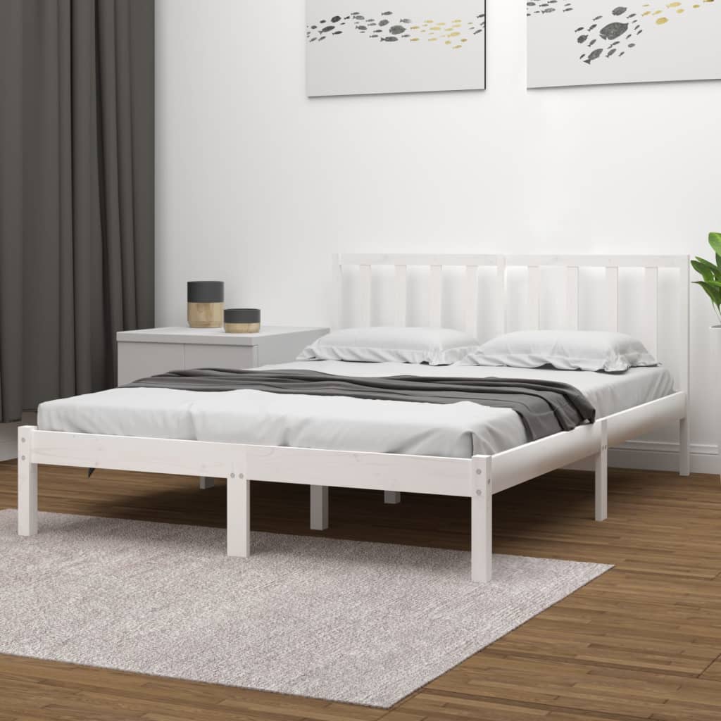 Berkfield Bed Frame White Solid Wood Pine 180x200 cm Super King Size