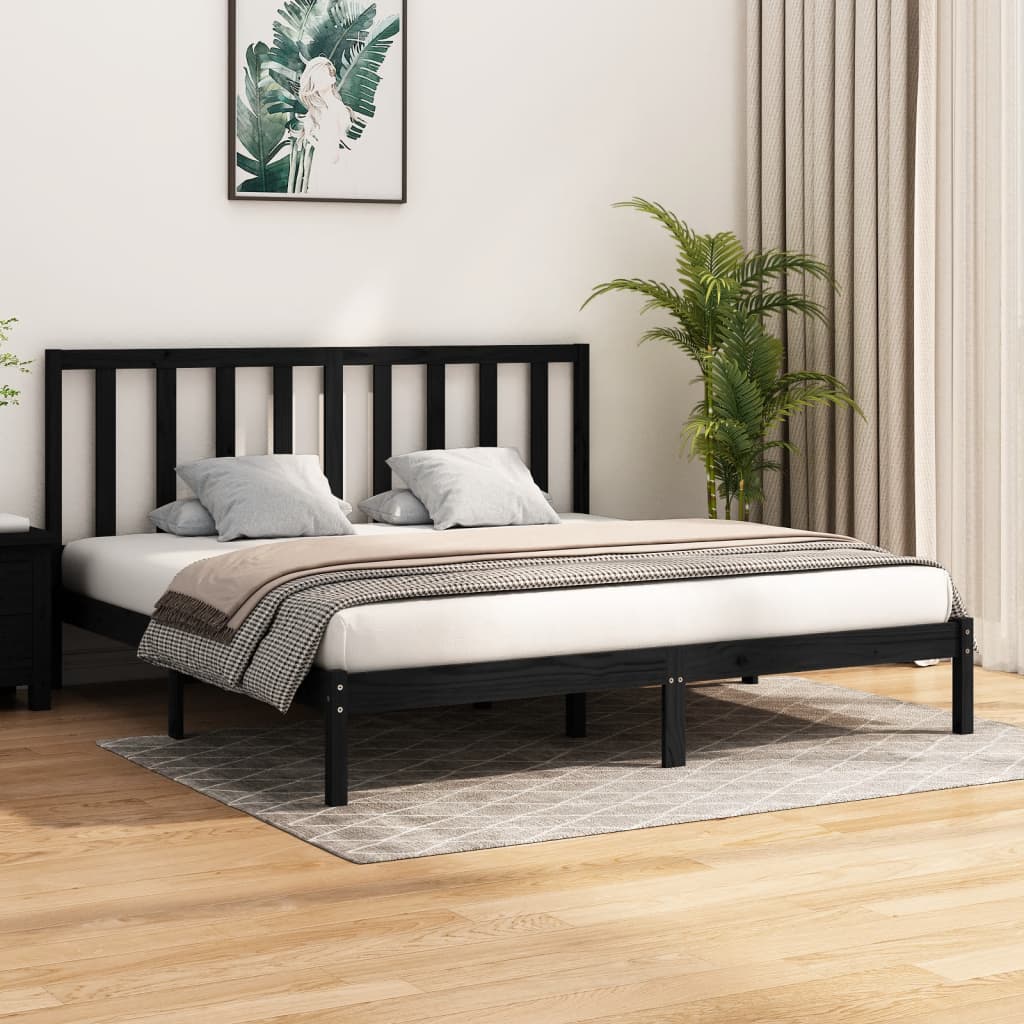 Berkfield Bed Frame Black Solid Wood Pine 180x200 cm Super King Size