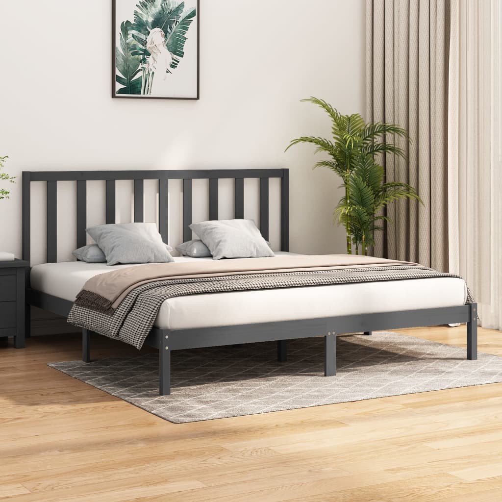 Berkfield Bed Frame Grey Solid Wood Pine 200x200 cm